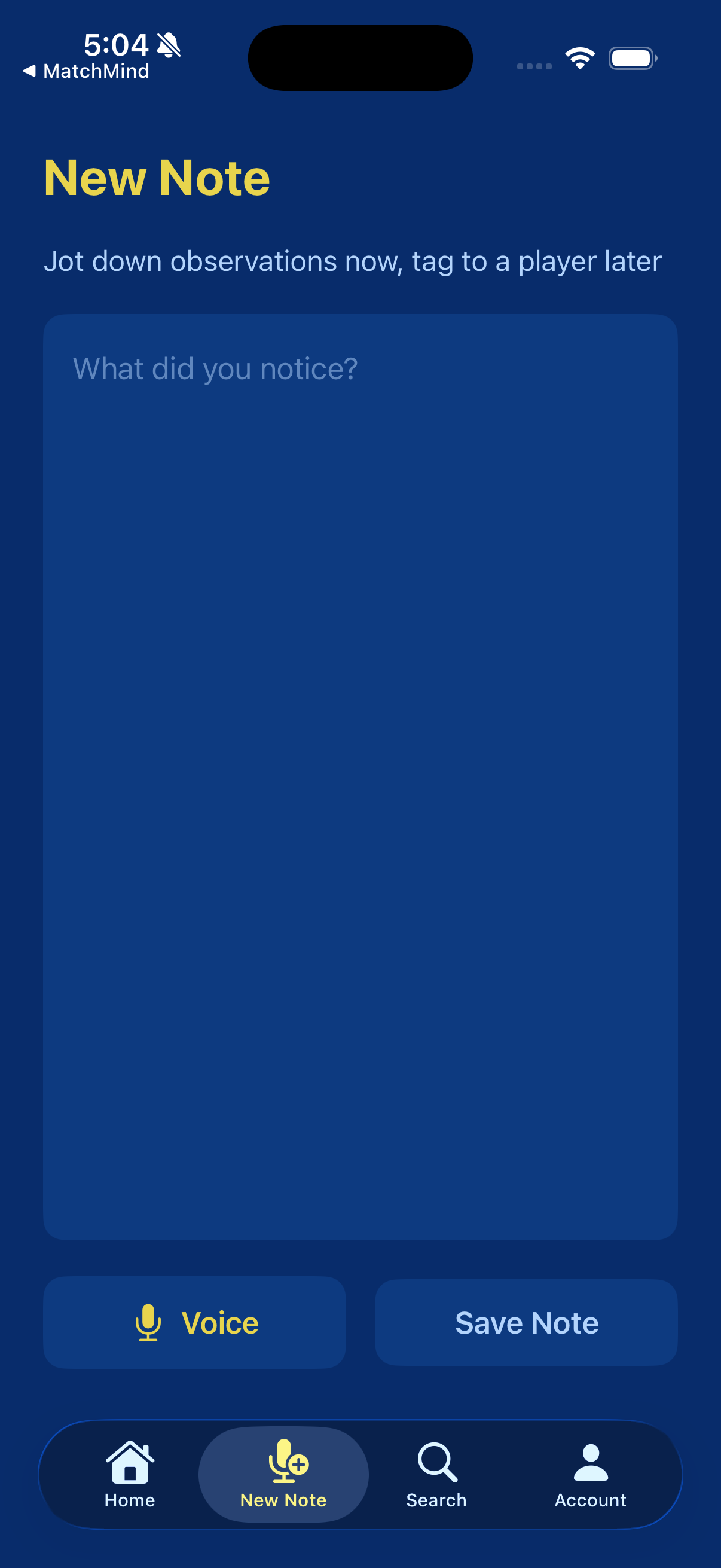 New note screen